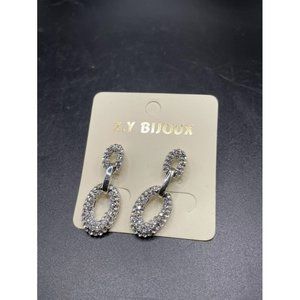 NWT Z.Y Bijoux Silvertone Rhinestone Door Knocker Earrings Length 1.25 Inches